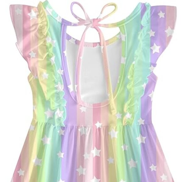 NEW Toddler Dress for Kids Summer Beach, Ruffle Sleeveless Tie Back Sundress - Picture 5 of 6